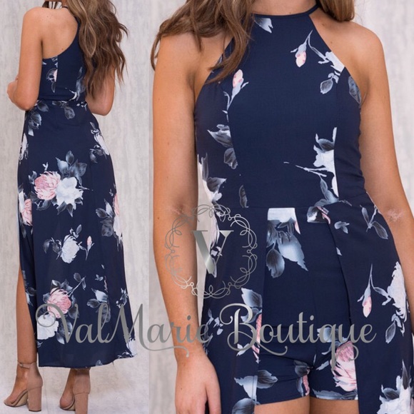 LAST 1 SZ 2!!! PREMIUM Navy Floral Romper Jumpsuit - Picture 2 of 3